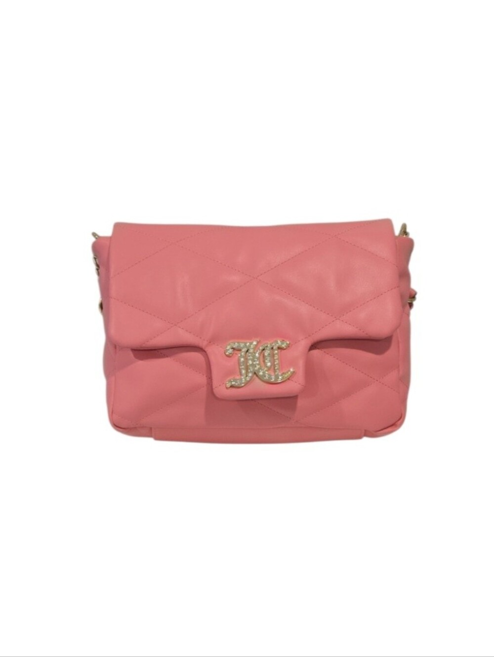 Juicy Couture Quilted Coral-Pink Shoulder Bag with Gold Logo EUC